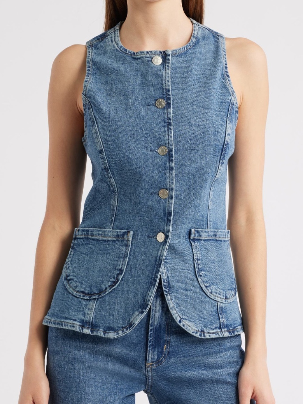 Rails Portola Button Front Crew Neck Denim Vest in Blue Size XXL NWT